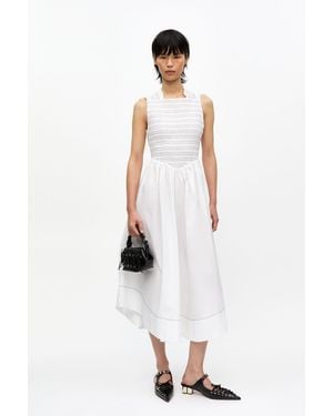 Ganni Washed Stretch Cotton Smock Midi Dress - White