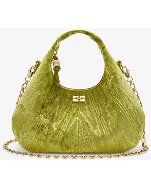 Ganni Velvet Moire Mini Hobo Bag - Green