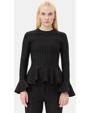 Ganni Pinstripe Peplum Blouse - Black