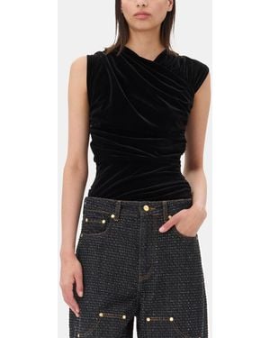 Ganni Velvet Ruched Top - Black