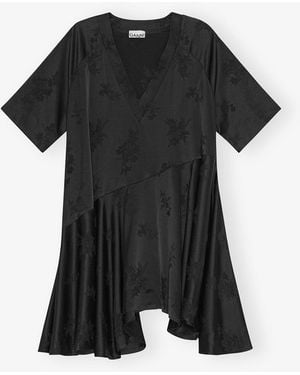 Ganni Floral Satin Jacquard Oversized Mini Dress - Black