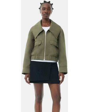 Ganni Heavy Twill Wide Collar Short Jacket - Green