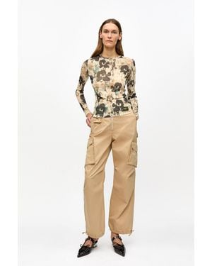 Ganni Camel Washed Cotton Twill Pants - Metallic