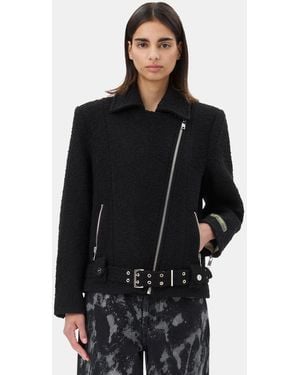 Ganni Textured Boucle Wool Jacket - Black