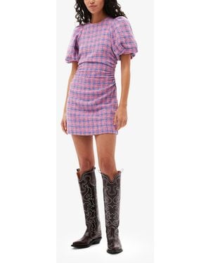 Ganni Check Suiting Mini Dress - Purple