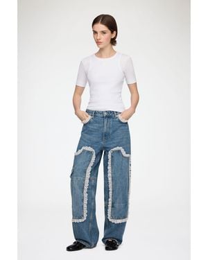Ganni Jean En Dentelle Et Denim Rigide Audri Coton Biologique - Bleu