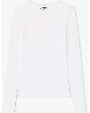 Ganni Rib Long-Sleeve Top - White