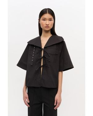 Ganni Stretch Cotton Blouse - Black