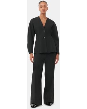Ganni Long Sleeve Fitted Drapey Melange Blazer - Black