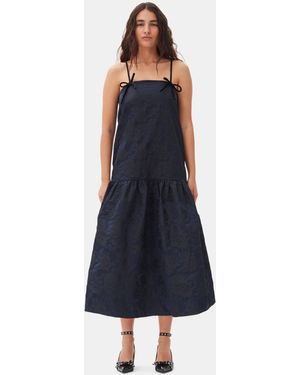 Ganni Botanical Jacquard Strap Midi Dress - Blue