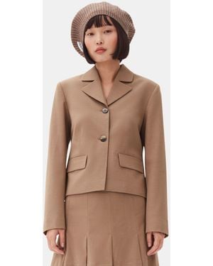 Ganni Drapey Melange Fitted Blazer - Brown