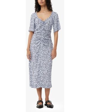 Ganni Printed Crepe U-Neck Midi Dress - Blue