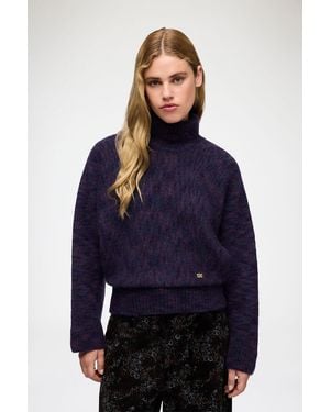 Ganni Col Roulé En Mohair Brossé Laine - Bleu