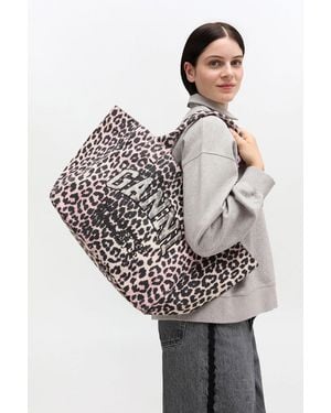 Ganni Leopard Medium Tote - Grey