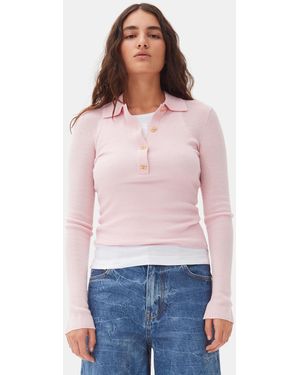 Ganni Knitted Polo Shirt - Red