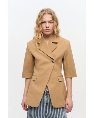 Ganni Camel 3/4 Sleeve Blazer - Natural