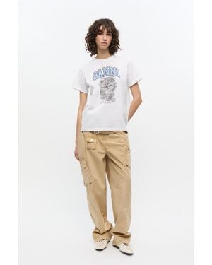 Ganni Washed Stretch Cotton Pocket Pants - White