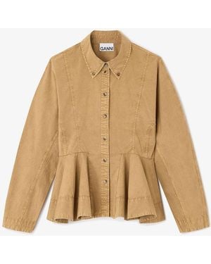 Ganni Washed Peplum Shirt - Natural