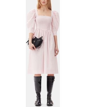 Ganni Cotton Poplin Open Neck Smock Dress - Pink