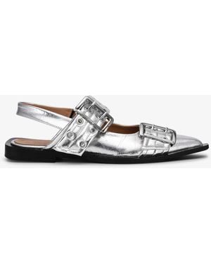 Ganni Metallic Feminine Buckle Ballerinas - Blue