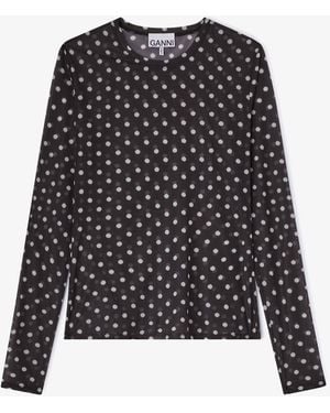 Ganni Bedrucktes, Transparentes Langarmoberteil - Schwarz