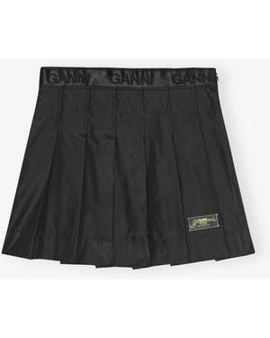 Ganni Duchesse Nylon Pleated Mini Skirt - Black