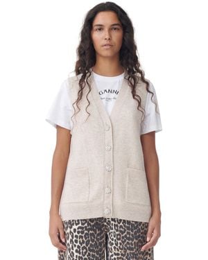 Ganni Sleeveless Cashmere Mix Button Vest - White