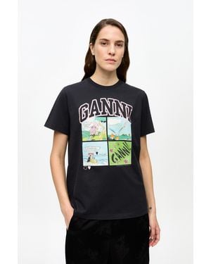 Ganni Basic Jersey Teddy Relaxed T-Shirt Organic Cotton - Black