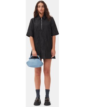 Ganni Textured Cloque Pleated Mini Dress - Black