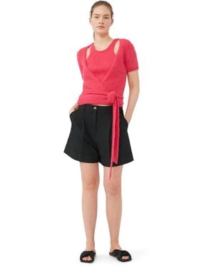 Ganni Drapey Melange Shorts - Red
