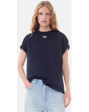 Ganni Dark Relaxed Rhinestone T-Shirt - Blue