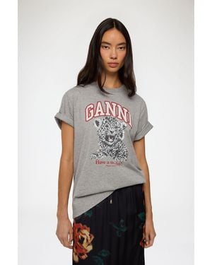 Ganni T-Shirt Avec Tigre Coton Biologique - Gris