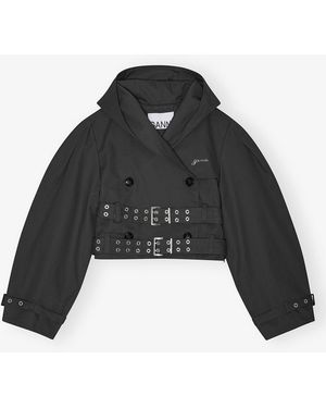Ganni Bonded Cotton Short Trench Jacket - Black