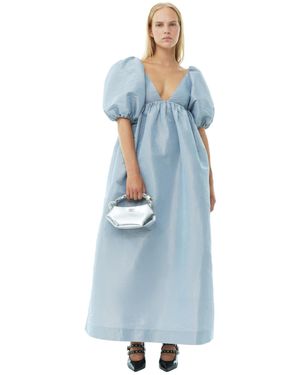 Ganni Light Blue Shiny Taffeta Long Dress