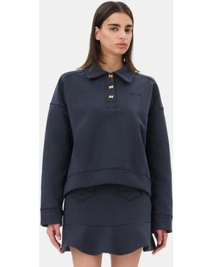 Ganni Dark Drop Shoulder Polo Shirt - Blue