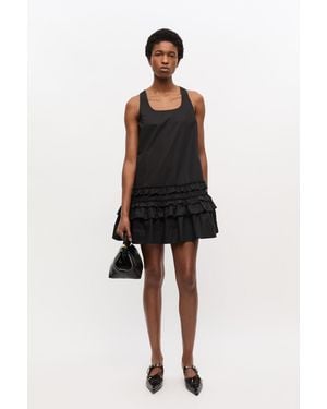 Ganni Cotton Poplin Mini Dress - Black