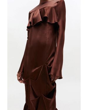 Ganni Ruffle Dress - Brown