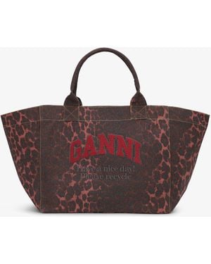 Ganni Leopard Xxl Tote - Brown