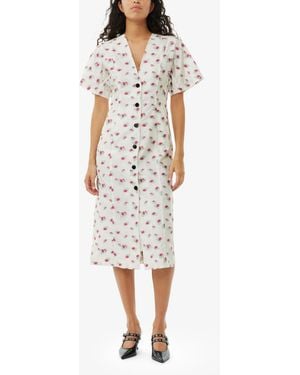 Ganni Floral Organza Jacquard Midi Dress - Natural