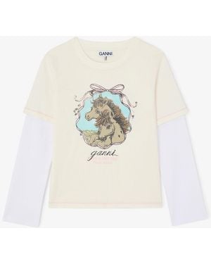Ganni Baby Fit T-Shirt With Horses - White