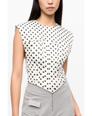 Ganni Polka-Dot Satin Corset Blouse - White