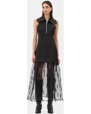Ganni Fringed Organza Long Dress - Black