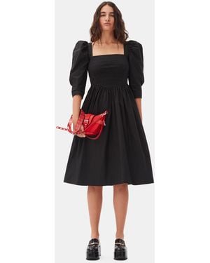 ganni black cotton poplin long smock dress Cotton Poplin Midi Strap Smock Dress