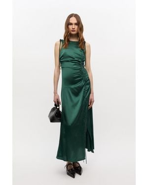 Ganni Satin Gathered Dress - Green