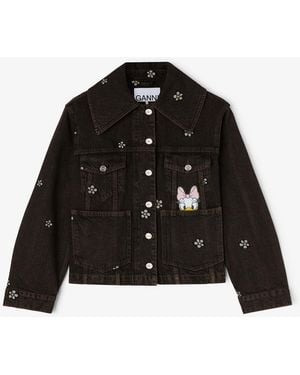 Ganni Daisy Duck Denim Short Jacket - Black