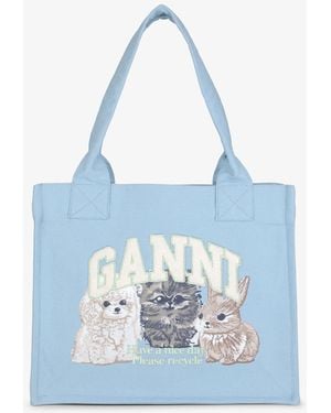 Ganni Grand Fourre-Tout Bleu À Imprimé Animal En Coton Recyclé