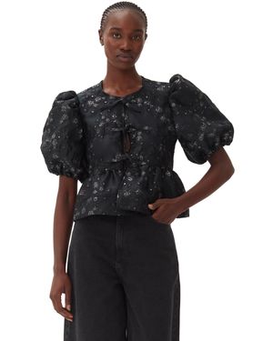 Ganni 3D Jacquard Peplum Blouse - Black
