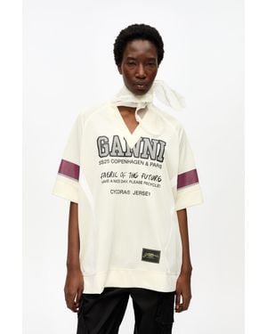 Ganni Ivory Future Mesh Oversized T-Shirt - Natural