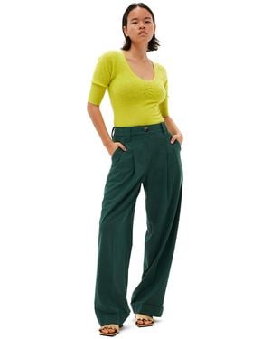 Ganni Drapey Melange Pleat Pants - Yellow