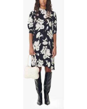 Ganni Printed Crepe Mini Dress - Black